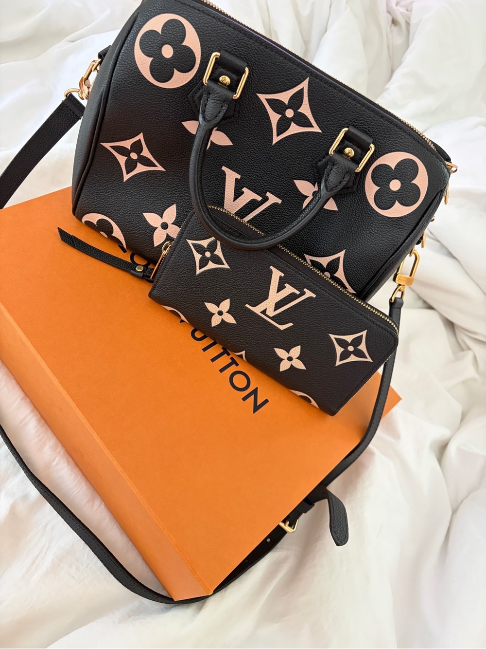 Louis Vuitton Black & Pink Monogram Alma BB Satchel with Pouch